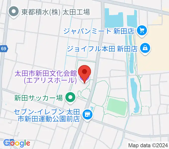 太田市新田文化会館エアリスホールの地図