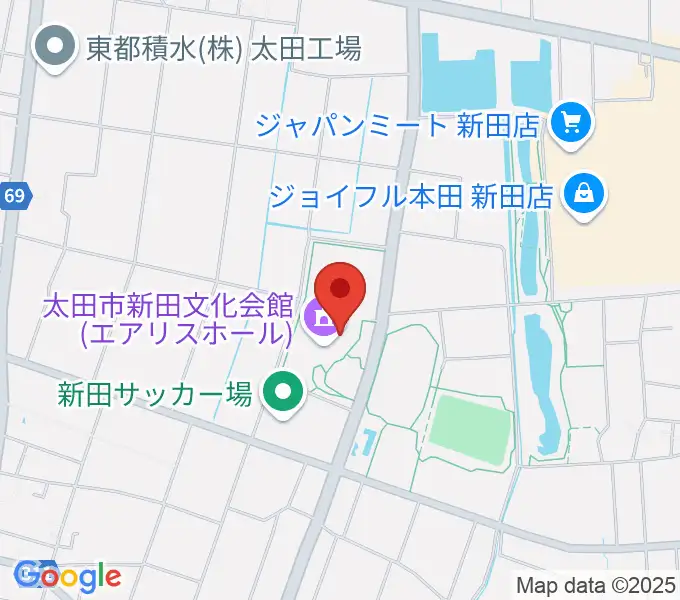 太田市新田文化会館エアリスホールの地図