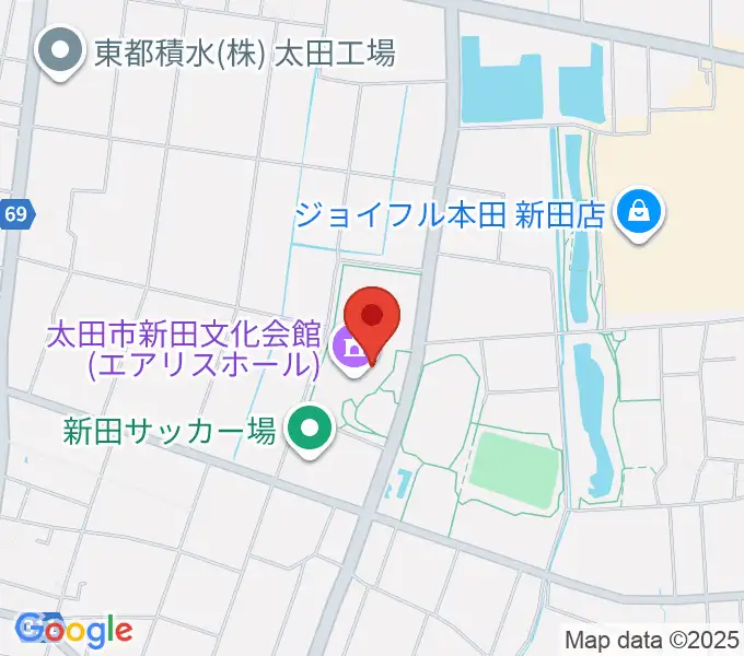 太田市新田文化会館エアリスホールの地図