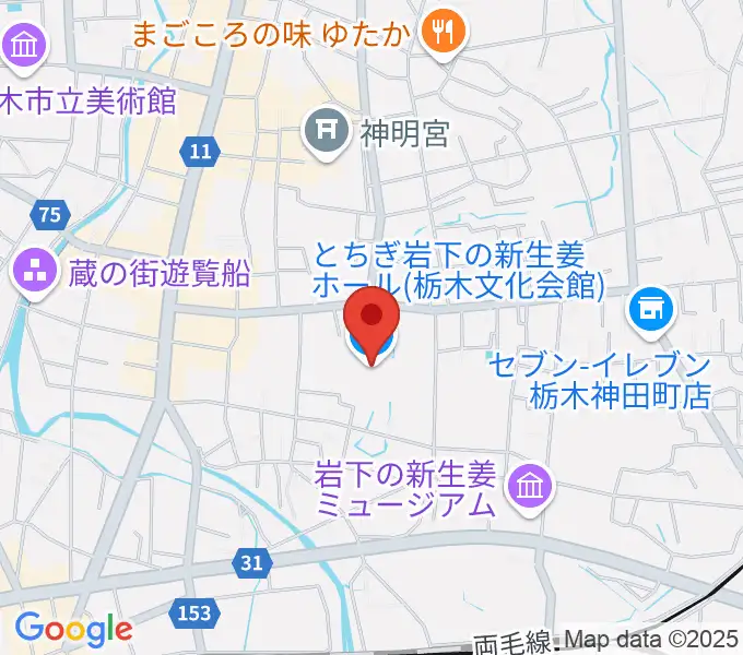 とちぎ岩下の新生姜ホールの地図