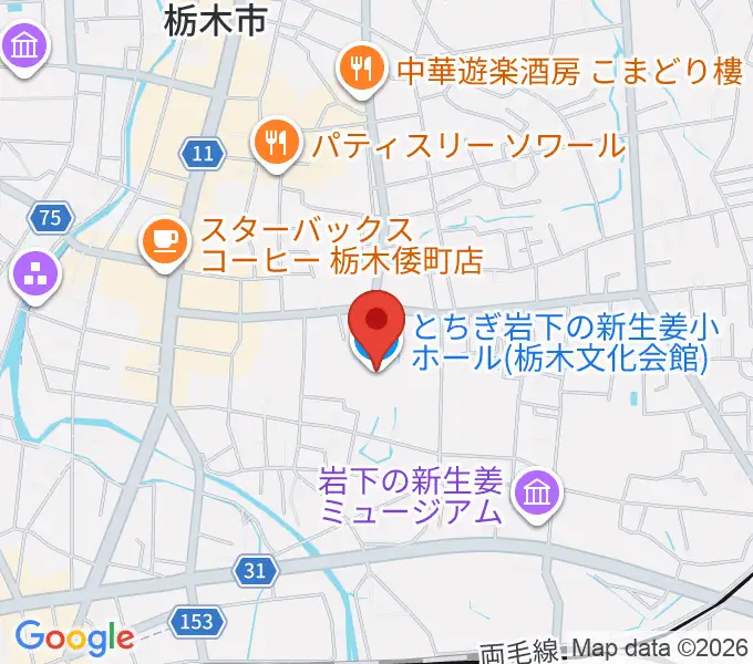 とちぎ岩下の新生姜ホールの地図