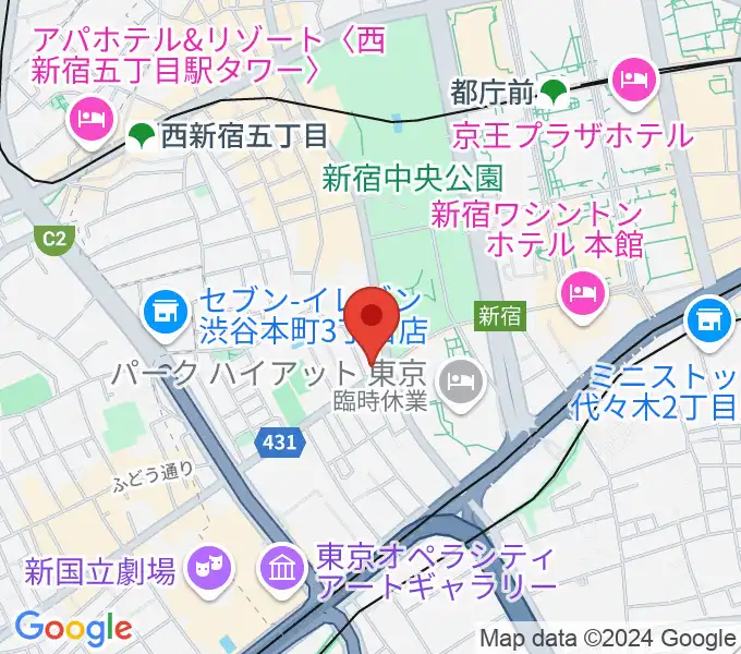 角筈区民ホールの地図