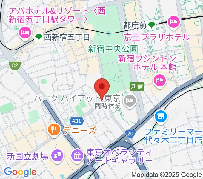 角筈区民ホールの地図