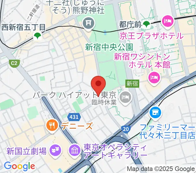 角筈区民ホールの地図