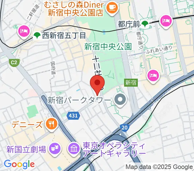 角筈区民ホールの地図