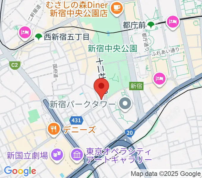 角筈区民ホールの地図