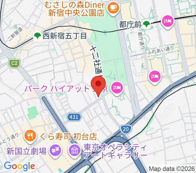 角筈区民ホールの地図